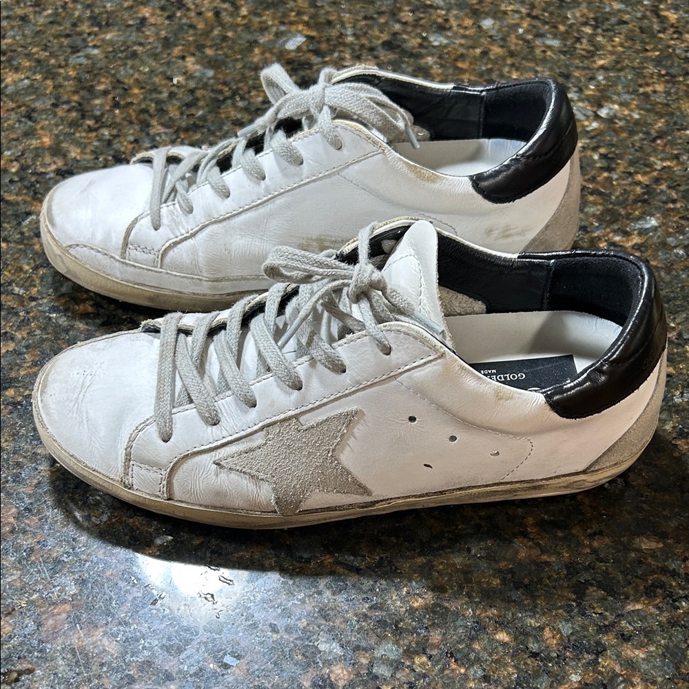 Golden Goose White and Black Star Sneakers
